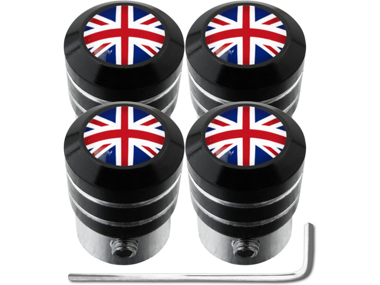 4 Antidiebstahl-Ventilkappen England Vereinigtes K&ouml;nigreich Englisch British Union Jack "black"