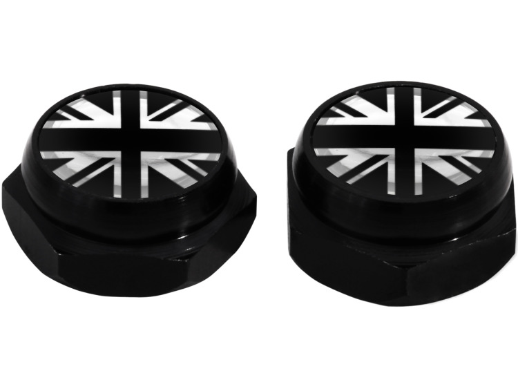 Nietenkappen f&uuml;r Nummernschilder Britische Flagge Gro&szlig;britannien UK (schwarz) schwarz & chromfarbig